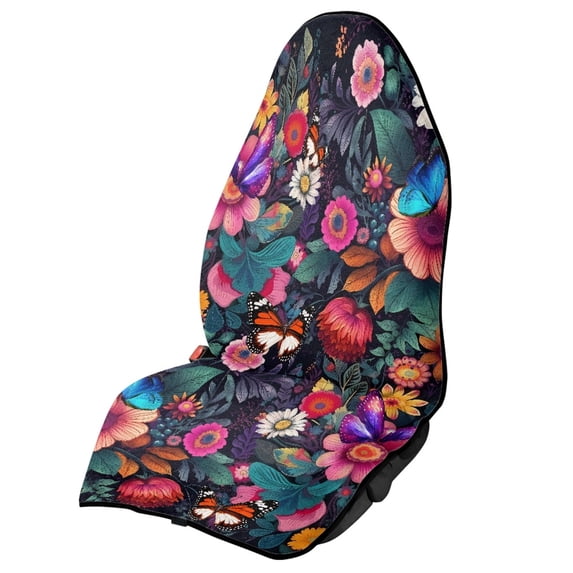 Uourmeti Front Seat Cover Machine Washable Microfiber, Compatible with Van Truck Seat, for Cars Trucks SUVs, Floral Butterfly Print