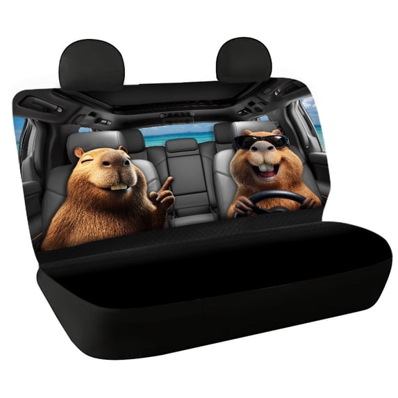 Uourmeti Funny Capybara Rear Bench Seat Covers for SUV, 2 Piece Non-Slip Car Rear Seat Covers Durable Waterproof Back Seat Covers for Sedan Auto