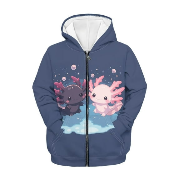 Uourmeti Funny Cute Couple Axolotl Lightweight Zip Up Hoodie for Girls Long Sleeve with Pockets Comfy Casual Outerwear Teens Size 13-14