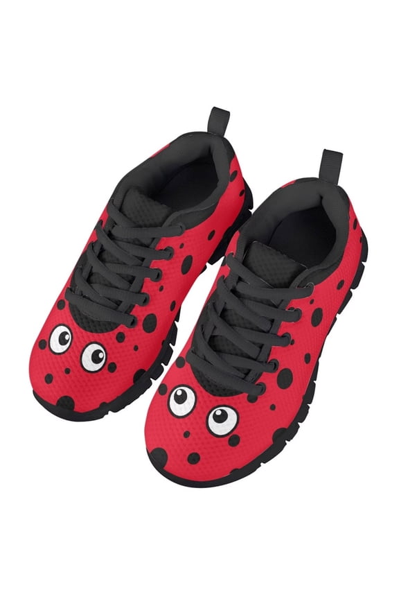 Funny Ladybug Shoes for Girls Size 1 Big Kids Slip On Tennis Sneakers Ladybug Cosplay Shoes Lace up Athletic Sports Sneaker