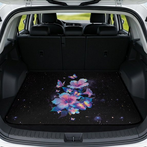 Uourmeti Galaxy Flower Butterfly Universal Car Trunk Mat 29" x 39" All Weather Protection Scratch-proof Cargo Liner for Most Cars