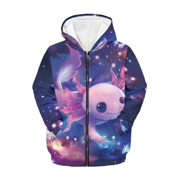 Uourmeti Galaxy Funny Axolotl Girls Long Sleeve Hooded Pullover Lightweight with Pockets Trendy Comfy Top for Teens Fall Size 10-12