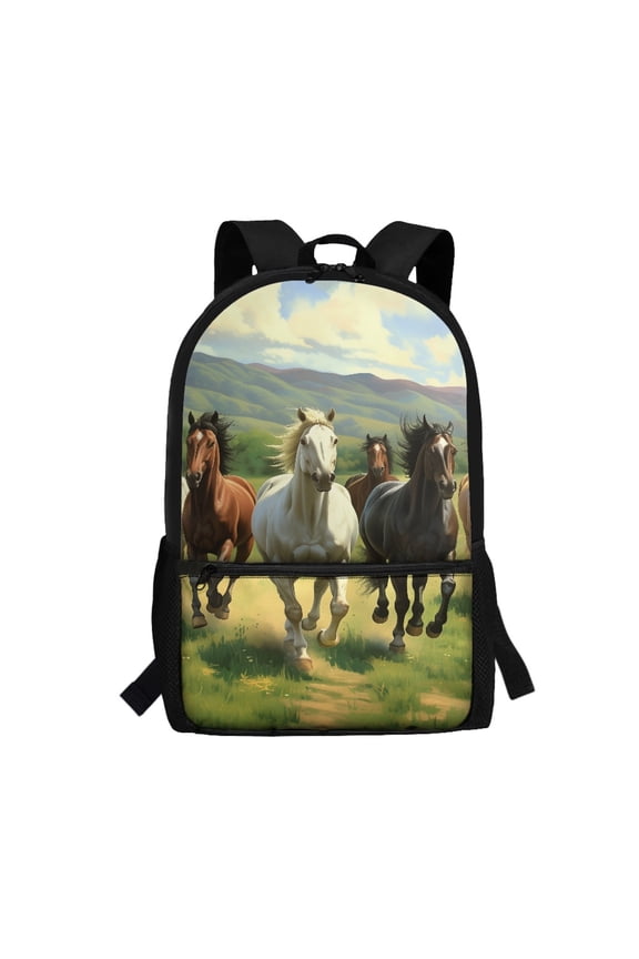 Galloping Horses Design Backpack, Adjustable Comfort Straps School Backpack 17 Inch Large Capacity Student Bookbag for Daily Use Travel