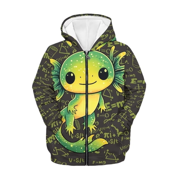 Uourmeti Geometry Art Axolotl Lightweight Zip Up Hoodie for Girls Long Sleeve with Pockets Comfy Casual Outerwear Teens Size 6-9