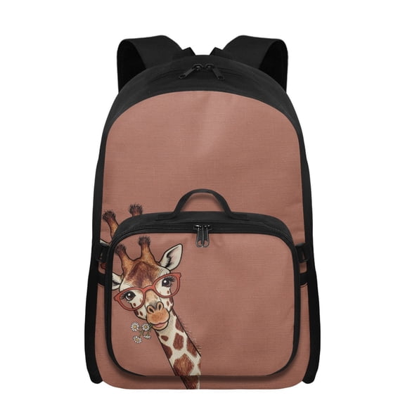 Uourmeti Giraffe School Backpack with Lunch Bag 2 in 1 School Bags Students Bookbags Insulated Lunch Box Tote 17 Inch Portable Travel Rucksack
