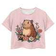 thumbnail image 1 of Uourmeti Girl Capybara Shirt Size 8-10 Summer Short Sleeve Crop Top Flower Casual Crew Neck Pullover Lightweight Loose Sports T-Shirt, 1 of 6