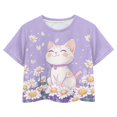 thumbnail image 1 of Uourmeti Girl Cat Shirt for Girls 8-10 Summer Crop Top Cute Crew Neck Sports Pullover Daisy Short Sleeve Tops, 1 of 6