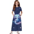 thumbnail image 1 of Uourmeti Girl's Dress Blue Axolotl Galaxy Print Crew Neck Short Sleeve Maxi Long Dress with Pockets Cute Flowy Holiday Outfits, Size 7-8 Years, 1 of 7