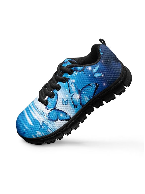 Girls Butterfly Shoes Size 2.5 Little Kid Slip on Blue Sneaker Princess Birthday Shoes for Girls Mesh Athletic Hiking Tennis Running Shoe