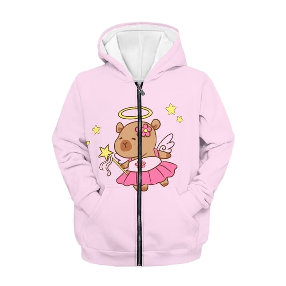 Uourmeti Girls Capybara Stars Girls Zip Up Hoodie Lightweight Comfy Long Sleeve with Pockets Casual Fall Top for Teens Size 13-14