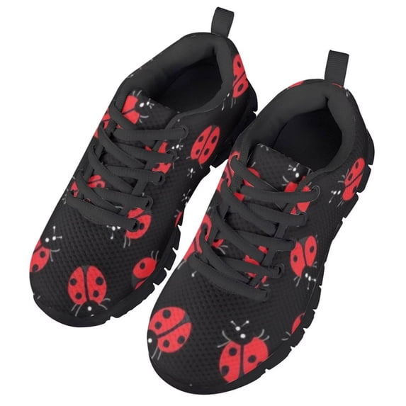 Uourmeti Girls Ladybug Shoes Lightweight Running Sneakers Size 2.5 Big Little Kids Athletic Walking Shoes Lace up Hiking Trainer Sneakers