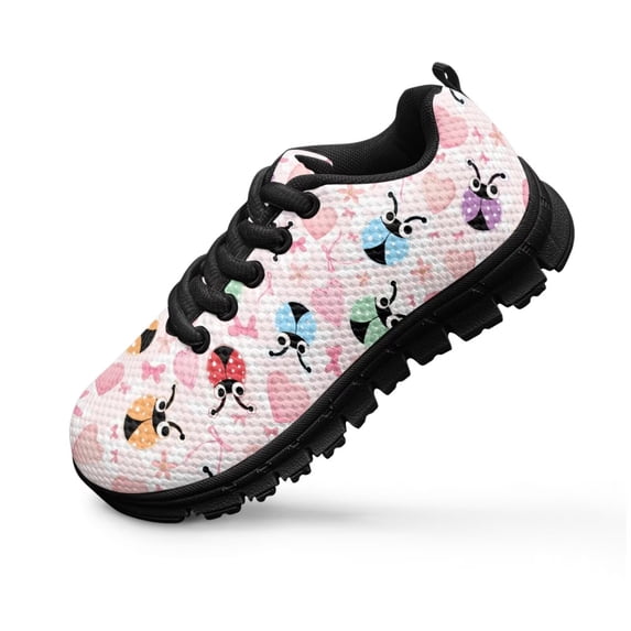 Uourmeti Girls Ladybug Shoes Size 1 Little Kid Cartoon Sneakers Lightweight Slip on Athletic Running Sport Shoes Breathable Anti Skid Sole