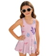 thumbnail image 1 of Uourmeti Girls' One Piece Skirted Swim Dress - Whimsical Floral & Dragonfly Print, Quick Dry, Built-in Liner, Perfect for Beach & Pool Vacation, 1 of 8