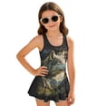 thumbnail image 1 of Uourmeti Girls' One Piece Skirted Swimsuit - American Flag & Wolf Mountain Print | Quick Dry, Stretchy Swim Dress for Beach, Pool & Vacation, 1 of 8