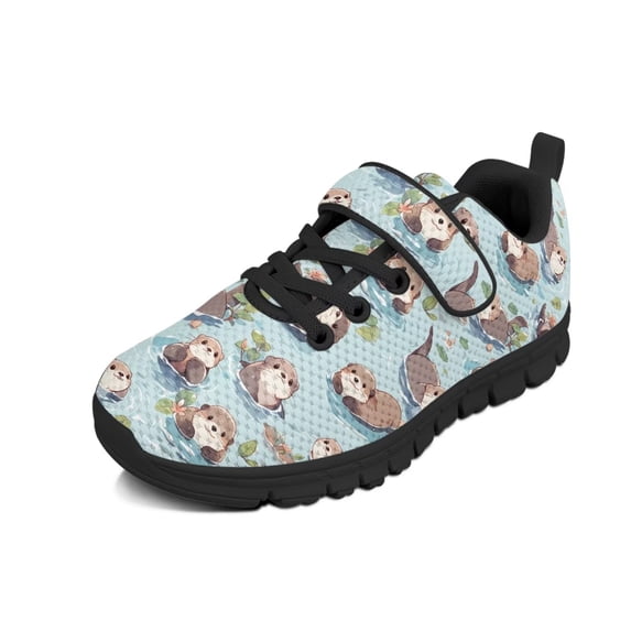 Uourmeti Girls Slip on Otter Shoes Size 1.5 Big Kid Single Buckle Lace Up Sneakers Cute Sports Shoes Breathable Lightweight Knitted Mesh Running Shoes with Hook and Loops