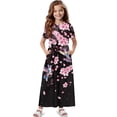 thumbnail image 1 of Uourmeti Girls Summer Dress Cherry Blossom Hummingbird Print Short Sleeve Round Neck Flowy Tiered Casual Long Maxi Dress with Pockets, Size 9-10 Years, 1 of 7