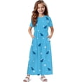 thumbnail image 1 of Uourmeti Girls Summer Maxi Dress Shark Fin Print Short Sleeve Crew Neck Casual Loose Flowy Tiered Dresses with Pockets, Size 5-6 Years, 1 of 7