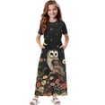 thumbnail image 1 of Uourmeti Girls Summer Maxi Dresses Crew Neck Short Sleeve Casual Flowy Tiered Long Dress with Pockets (Cute Owl Flower), Size 7-8 Years, 1 of 7