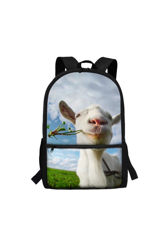 Goat Pattern Design Smooth Zipper School Bookbag for Travel Daily Use, Adjustable Shoulder Straps Durable Backpack Practical Polyester School Backpack