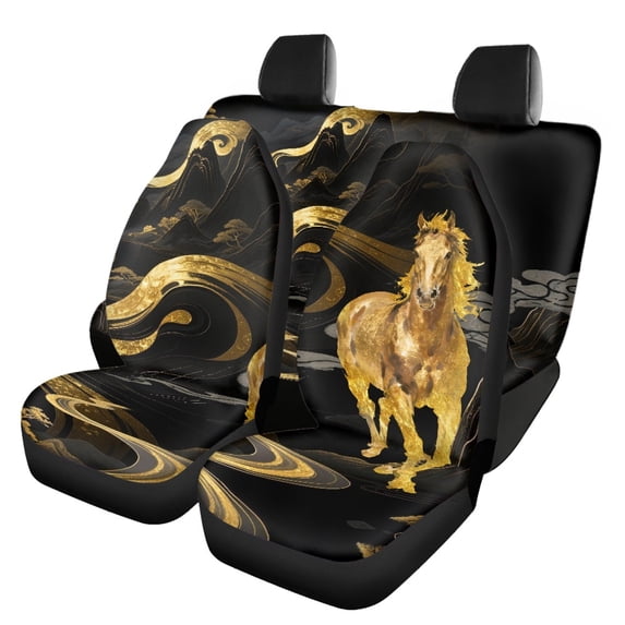 Uourmeti Gold Horse Mountain Design Car Seat Covers 3 Pack, Car Seat Covers Full Set Polyester Fabric Auto Decor Breathable for Cars Sedans Truck