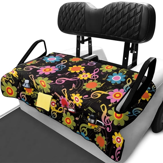 Uourmeti Golf Cart Seat 4 Pockets with Pockets, Compatible with Club Car Golf Cart Golf Carts Golf Cart Seat Covers(Floral Musical Note Pattern)