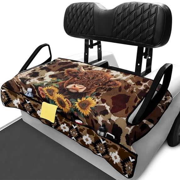 Uourmeti Golf Cart Seat Cover Blanket Soft Warp Knitted Terry Cloth, Compatible with Sports Golf Carts, for Club Car Club Car DS Precedent, Highland Cow Floral