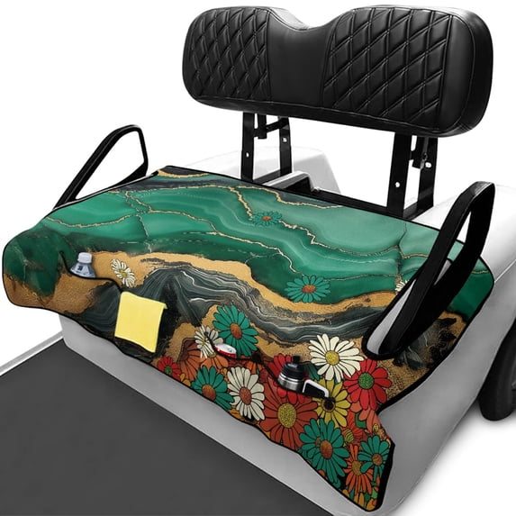 Uourmeti Golf Cart Seat Cover Pockets Warp Knitted Terry Cloth, Compatible with Sports Club Car Golf Cart, for 2-Seat Golf Carts EZGO, Agate Daisies