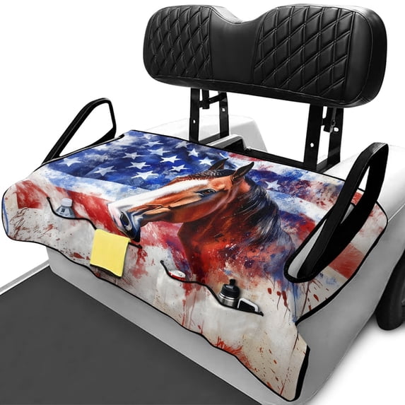 Uourmeti Golf Cart Seat Covers, Compatible with Sports, Suitable for Club Car Non-slip, American Flag Horse Print