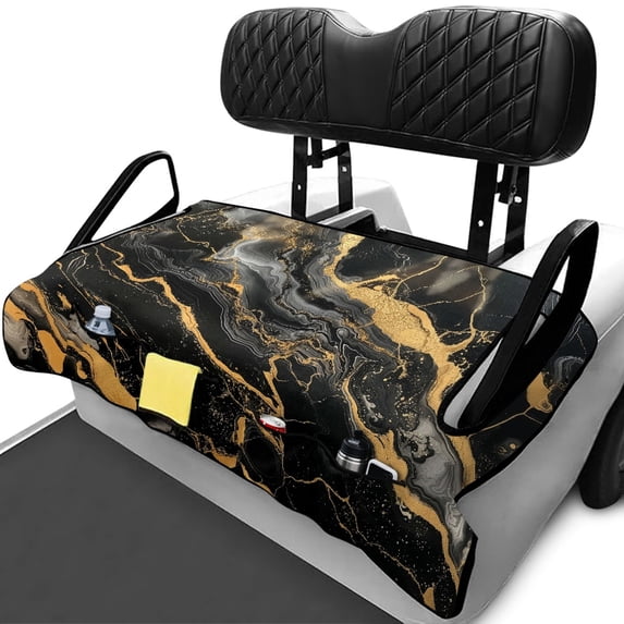 Uourmeti Golf Cart Seat Covers Easy to Install Warp Knitted Terry Cloth, Compatible with Summer Club Car Golf Cart, for 2-Seat Golf Carts EZGO TXT RXV, Black Marble