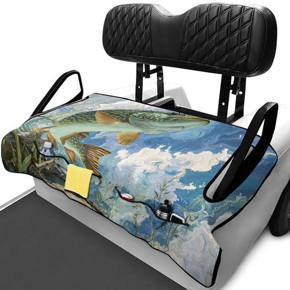 Uourmeti Golf Cart Seat Covers Easy to Install with Front Pockets, Compatible with Sports Outdoors Golfcart Seat Cover(Pike Fish Art Design)