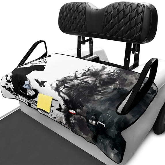 Uourmeti Golf Cart Seat Covers with 4 Front Pockets with Pockets, Compatible with Sports Club Car Golf Cart Golf Seat Covers(Lion)