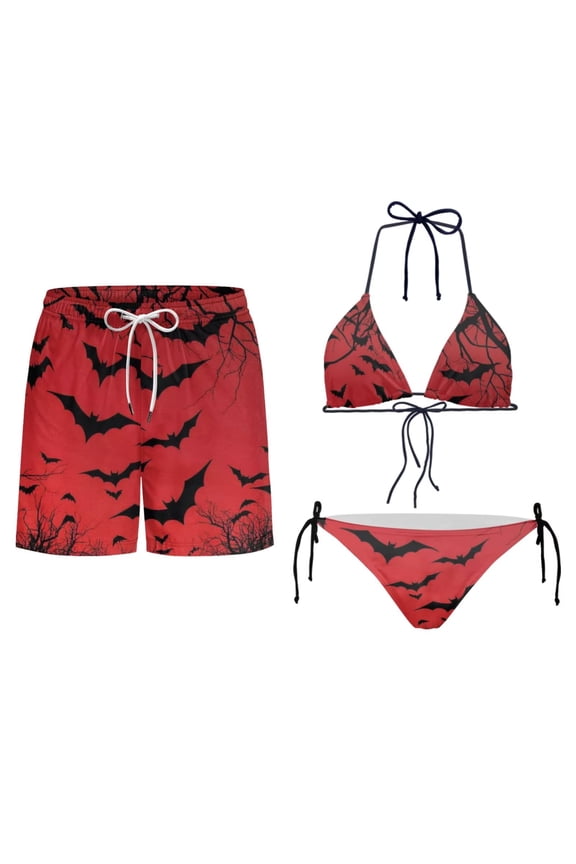 Gothic Bat Matching Bathing Suits Beach Shorts Goth Mens Swim Trunk with Drawstring&Pockets Family Tropical Matching Swimsuits for Honeymoon Vacation