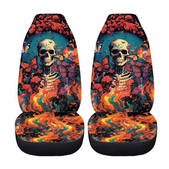 Uourmeti Gothic Skull Butterfly 2 Pack Car Seat Covers for Front Seats Vintage Car Accessories for Women'S Vehicle Decor Universal Bucket Seat Protector Cushion Covers for Trucks Suv