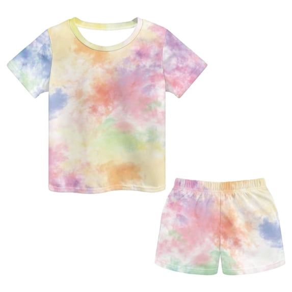 Uourmeti Gradient Tie-Dye Girls Short Set Loungewear Suit Lightweight Short Sleeve Tank Top T Shirt and Biker Shorts with Pockets Outfits Casual Sport Outdoors Wear