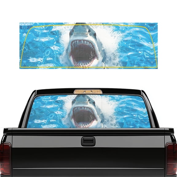 Uourmeti Great White Shark Design Pickup Truck Rear Window Decal, FadeResistant Vinyl, Easy to Install Easy Install Rear Window Decals Full Windows Coverage