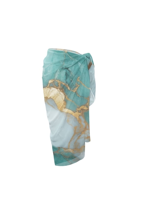 Green Gold Marble Swimsuit Coverup for Women Sheer Bikini Pareo Wraps Soft Sarong Beach Bikini Wrap Sheer Long Skirt