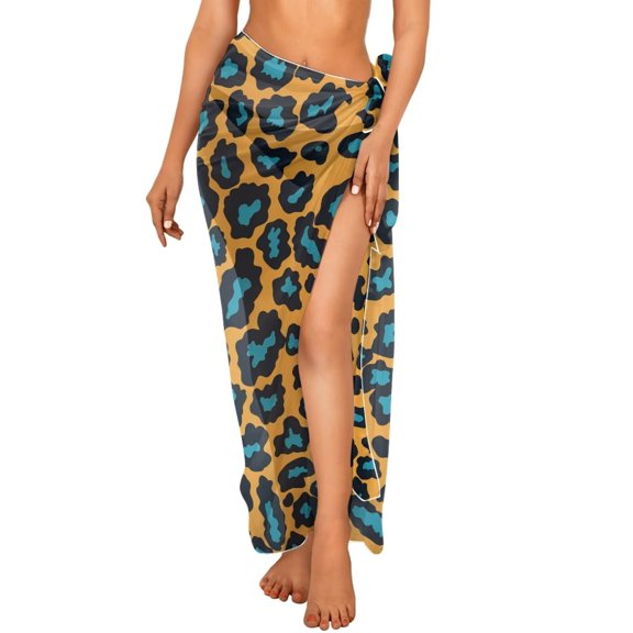 Uourmeti Green Leopard Print Beach Cover Ups for Women Sheer Bikini Wraps for Swimwear Sarong Beach Wrap Sheer Long Skirt