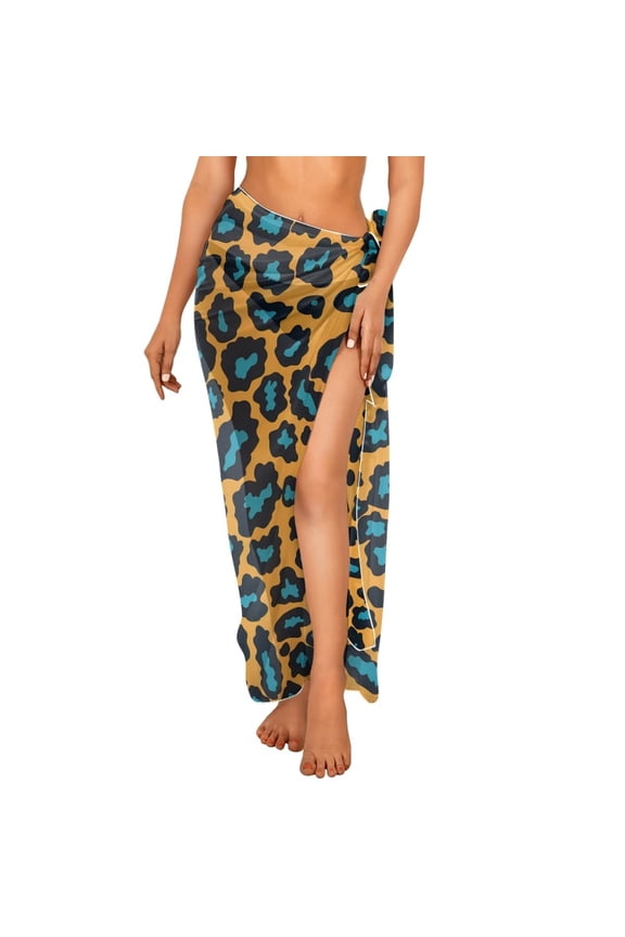 Green Leopard Print Beach Cover Ups for Women Sheer Bikini Wraps for Swimwear Sarong Beach Wrap Sheer Long Skirt