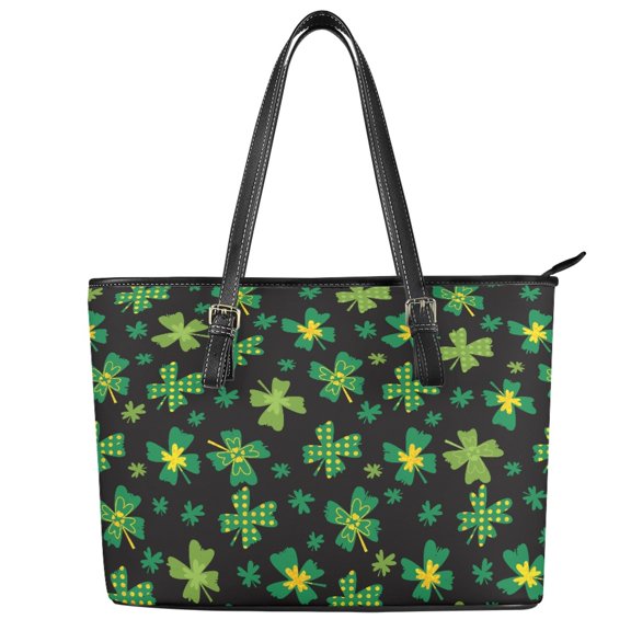 Uourmeti Green Shamrocks Handbag for Travel, Leather Tote Bag with Waterproof Lightweight Saddle Handbag