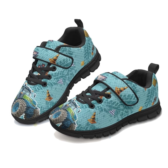 Uourmeti Green Tractors Running Shoes for Boys Non Slip Running Walking Casual Sneakers Lightweight Lace Up Sports Athletic Shoes Kids Youth Cars Sneaker