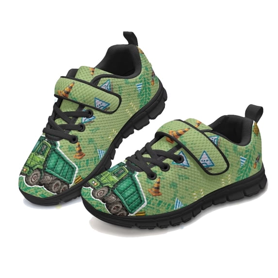 Uourmeti Green Trucks Shoes for Boys Size 11.5 Slip On Sneakers Big Little Kids Lace up Running Tennis Shoes with Hook & Loop Lightweight Cars Costume Sneaker