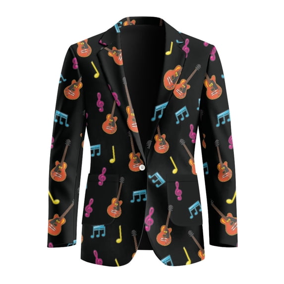 Uourmeti Guitar Music Pattern Suit Jacket, Regular Fit Men's Suit Single Button Polyester Men's Suits for Business