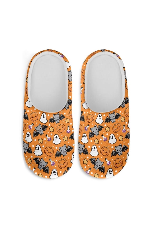 Halloween Bat Ghost Winter Gift Slippers Soft Plush Fuzzy Comfy Non Slip Indoor Outdoor House Shoes Warm Cozy Memory Foam Sole Lightweight