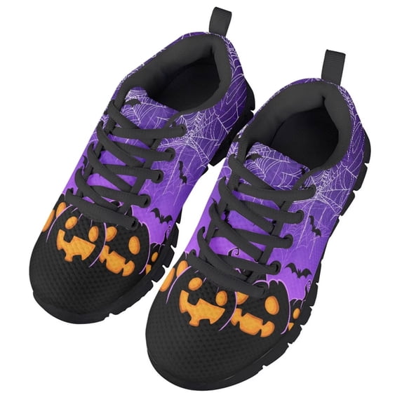 Uourmeti Halloween Bat Shoes for Girls Boys Comfortable Sneakers Neon Pumpkin Shoe Little Big Kids Lace Up Sports Athletic Running Shoes