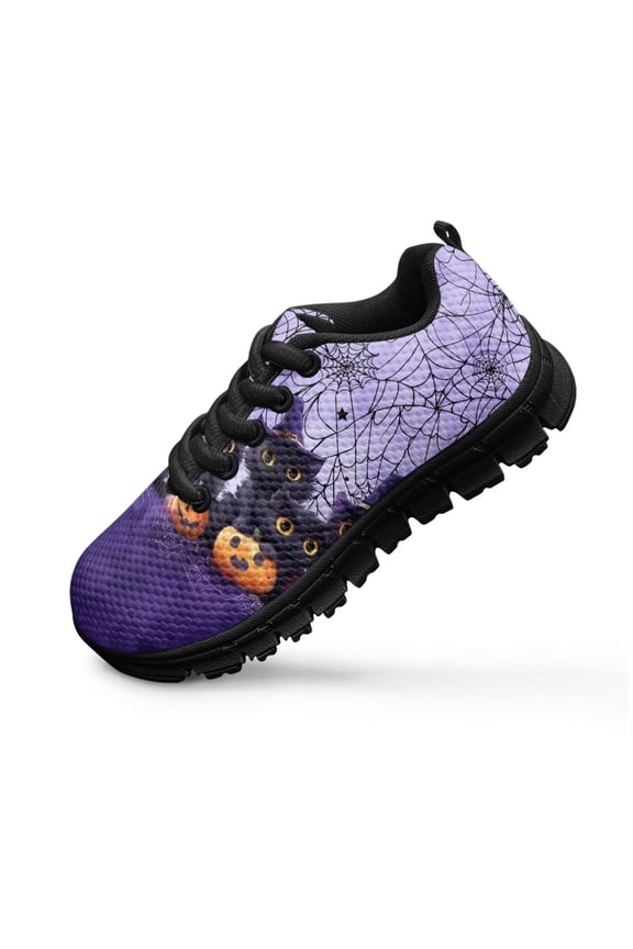 Halloween Cat Shoes Boys Girls Slip on Sneakers with Pumpkin Web Print Athletic Shoes School Sneakers Size 1 Big Little Kid