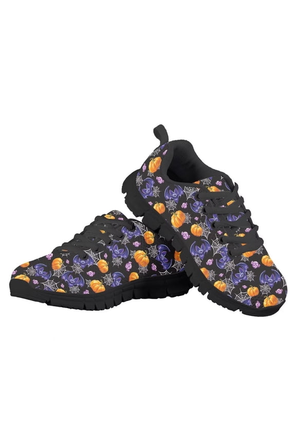 Halloween Kids Tennis Shoes Size 3 Bat Pumpkin Web Print Boys Girls Lace Up Sneakers Non Slip Running Walking Shoe Indoor Outdoor