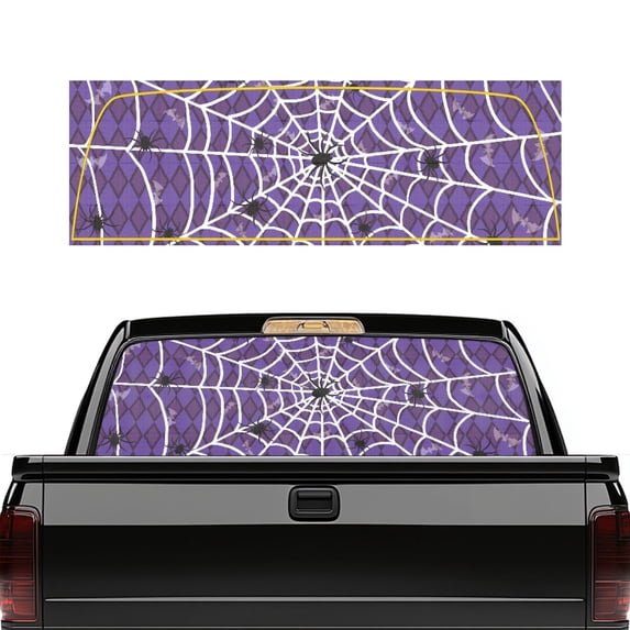Uourmeti Halloween Spider Web Perforated Vinyl Rear Window Decal Graphic, 66.9 x 22.4 Inches Weatherproof See-Through Sticker for Most Pickup Trucks