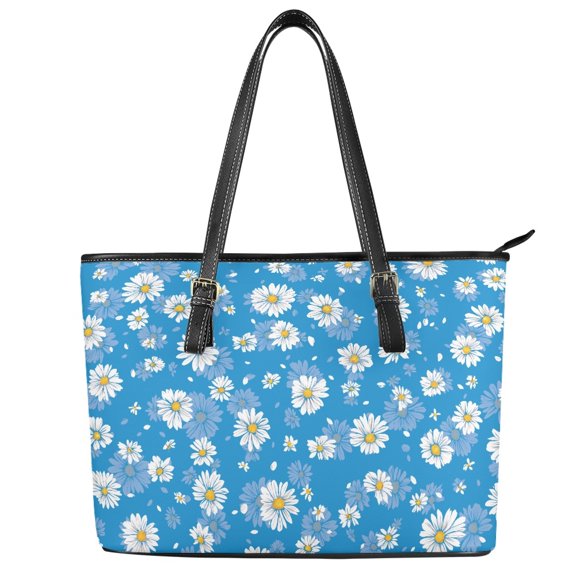 Uourmeti Handbag Daisy Zipper Saddle Handbag for Shopping, PU Leather Portable Waterproof Tote Bag