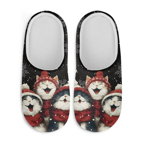 Uourmeti Happy Christmas Cats Thanksgiving Gifts Slippers Soft Plush Fuzzy Comfy Non Slip Indoor Outdoor House Shoes Warm Cozy Memory Foam Sole Lightweight