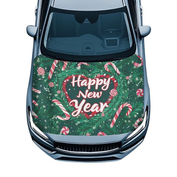 Uourmeti Happy New Year Anti-Corrosion Car Hood Cover Protector 39.37x59.05 in, Easy to Remove Car Accessories, All Season Protection Car Hood Covers